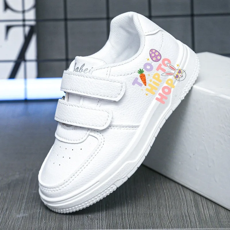 Kids White Shoes Boys Girls Casual Flats Cartoon Rabbit Prints Fashion Classic Children Students Skate Sneakers Soft Non-slip
