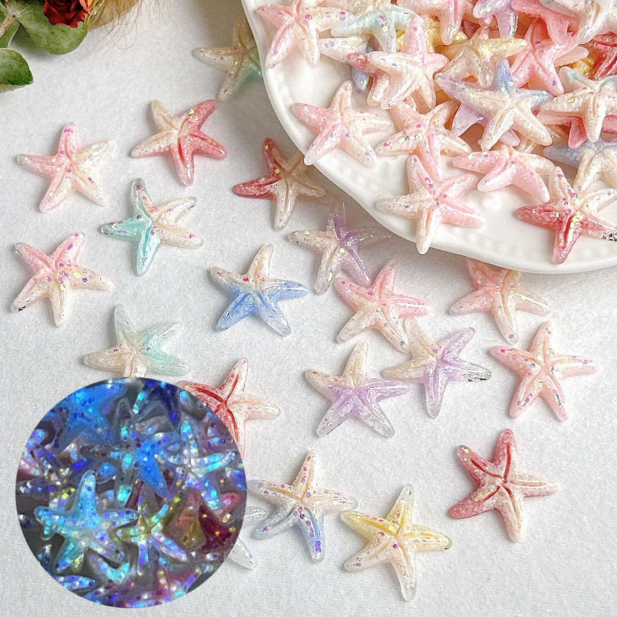 10-50pcs 25mm Colorful Resin Starfish 3D Shimmering Star For DIY Nail Art Jewelry Making Diy Bracelet Necklace Earring Charms