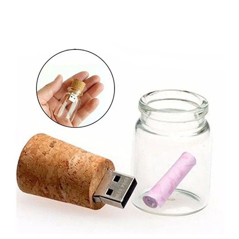 JASTER Funny Memory Stick 128GB Creative Gift Pen Drive 64GB Glass Drift Bottle with Cork U Disk 32GB High Speed USB Flash Drive