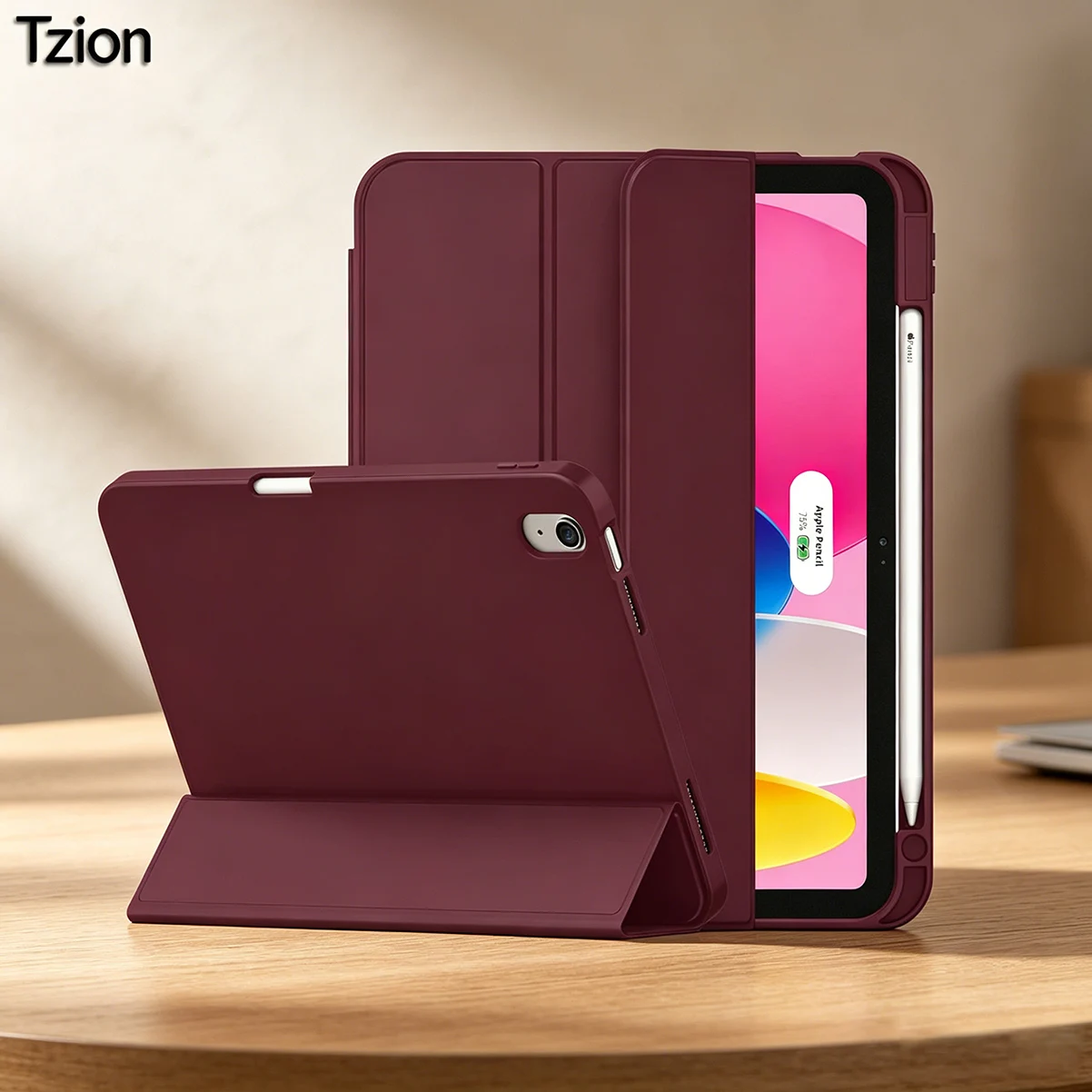 Image of Hülle für iPad(A16) 11./10. Generation 11/10,9 Zoll 2025/2022, Auto-Schlaf/Wach-Funktion Schlanker Dreifach-Faltständer Weiche TPU-Rückabdeckung mit Stifthalter