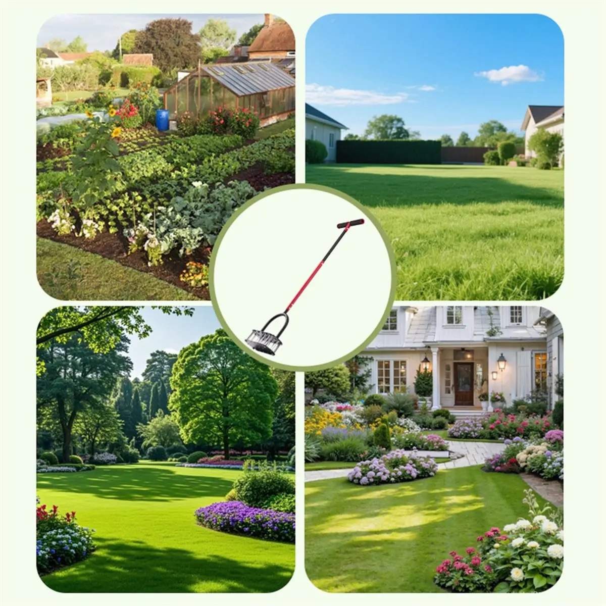 【~ New BOFF】Lawn Aerator,Automatic Dirt and Leaf Clean Design,Heavy Duty Manual Lawn Aerator Tool,Yard Grass Aerator for Lawn
