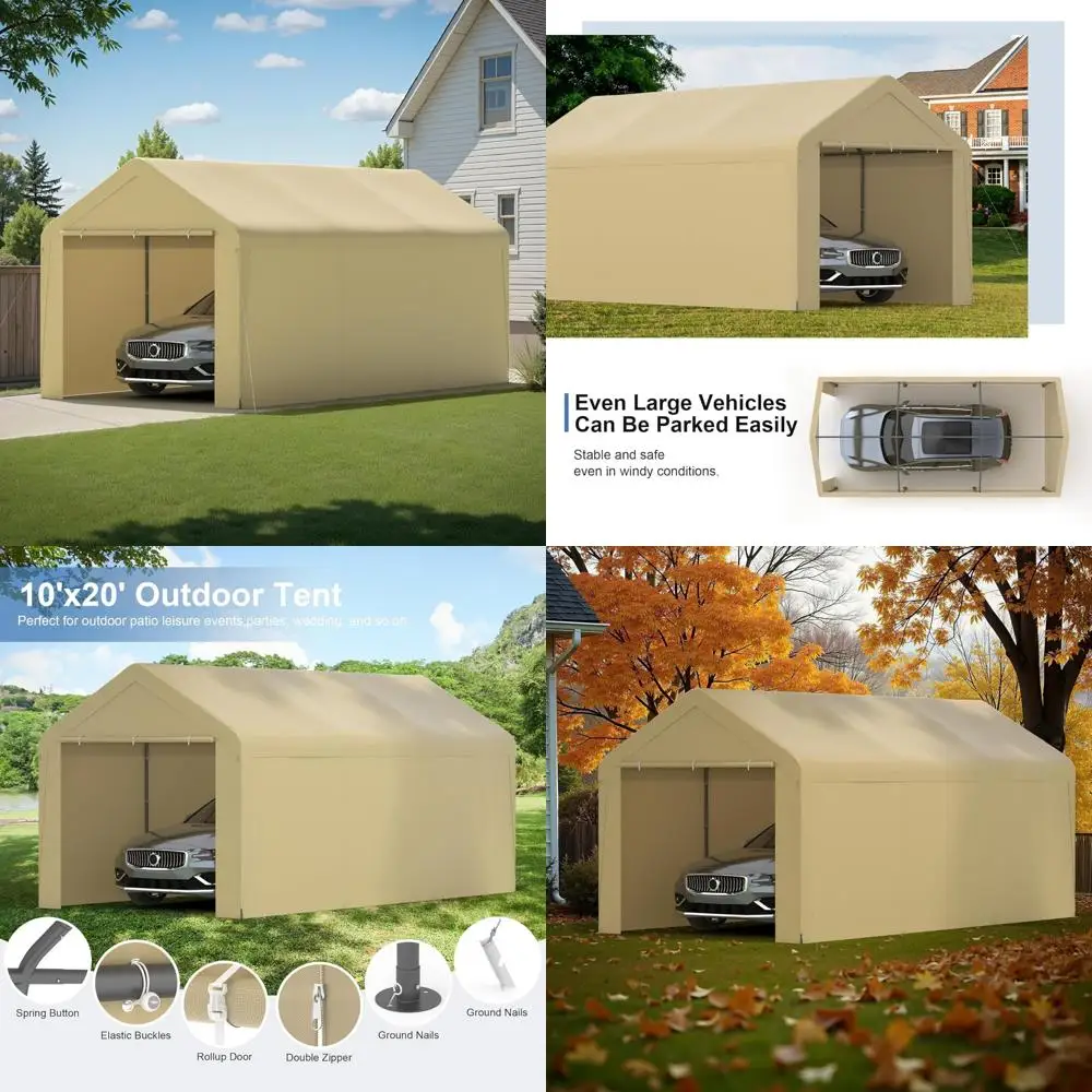 

Heavy-Duty Portable Garage 10x20 All-Season Car Canopy with Removable Sidewalls and Doors, Ideal for Outdoor Parties and Storage
