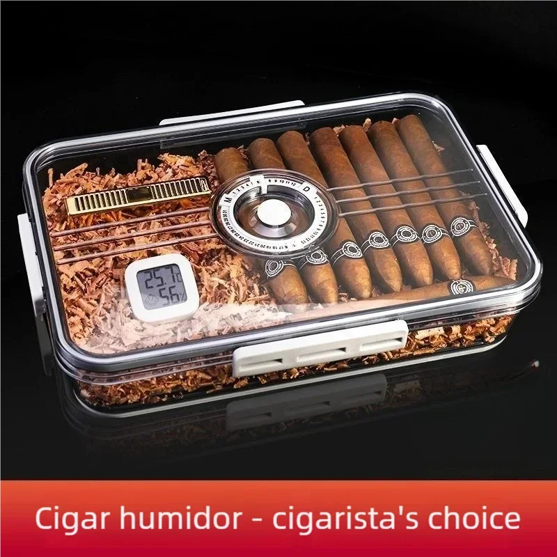 

Transparent Lockable Cigar Humidor, Cigar Preservation and Humidification, Sealed Cigar Storage Box, Portable Cigar Case