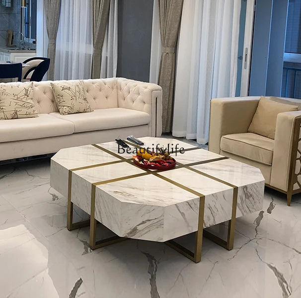 

Natural jazz white marble tea table high-end light luxury square tea table