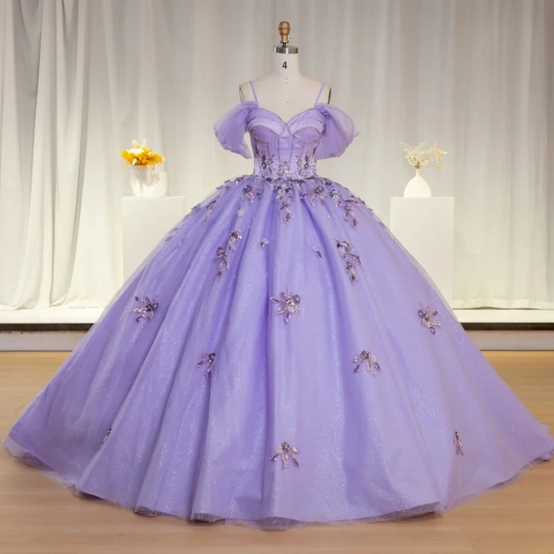 Angelsbridep-vestido De quinceañera para mujer, traje elegante con apliques De cuentas, color lila, para fiesta De graduación, 2025