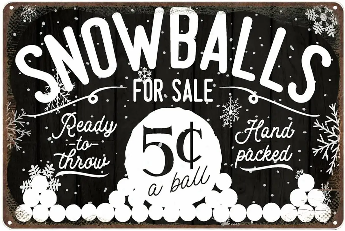 Snowballs for Sale Farmhouse Christmas Antique Tin Sign Retro Wall Decor for Home Gate Garden Bars Restaurants Cafes Of