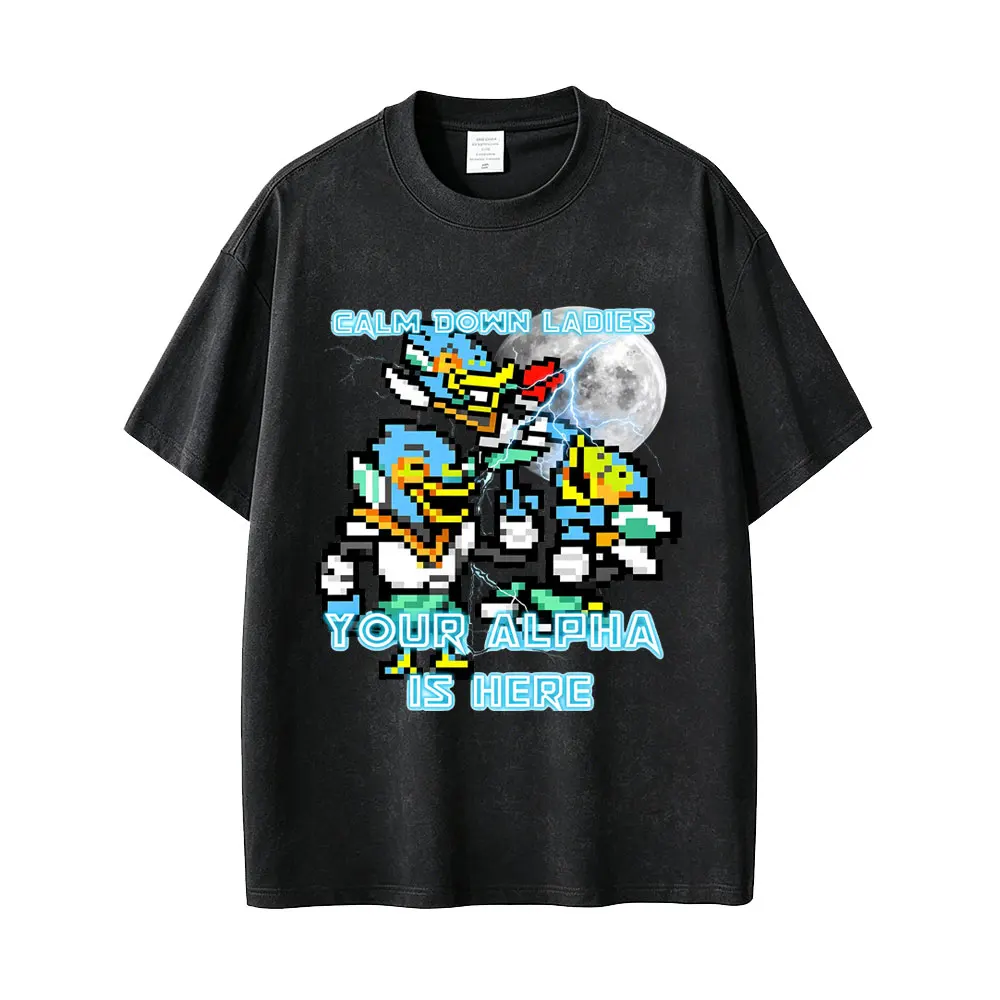 Gewaschenes Vintage-Spiel Deltarune Ralsei Susie Kris Doppelseitig Bedrucktes T-Shirt Herren Casual Humor T-Shirts Unisex Oversized T-Shirt – Detail 4