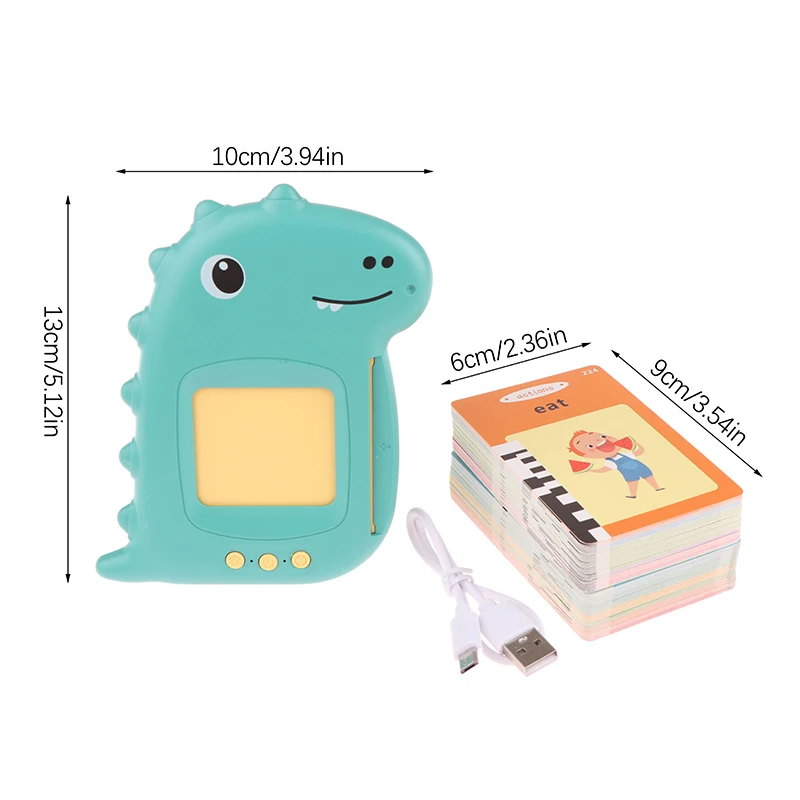 Máquina de tarjetas de educación temprana de dinosaurio bonito, tarjetas parlantes para niños pequeños, máquina de aprendizaje de tarjetas Flash con tarjeta de libro de Audio en inglés