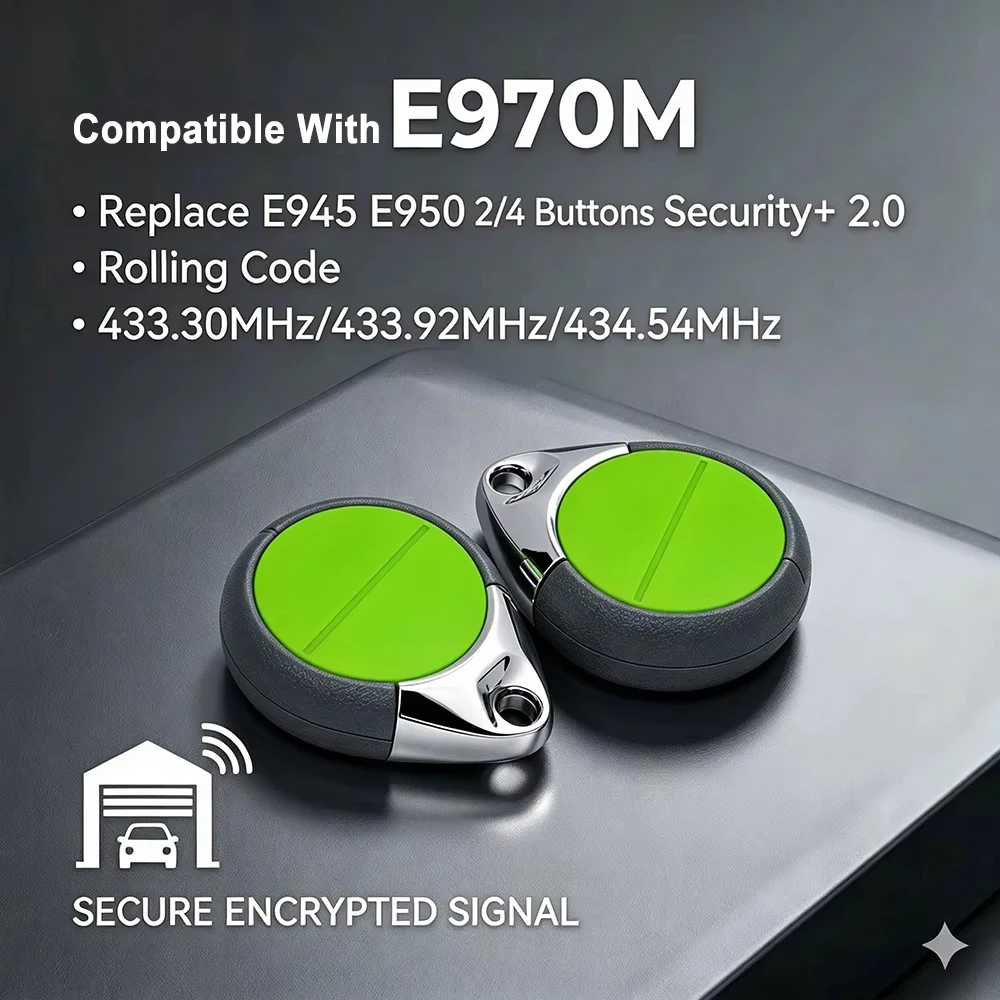 Compatible with E970M Garage Door Remote Control 434.54MHz Security+2.0 Rolling Code Key Fob Gate Opener Hand Transmitter