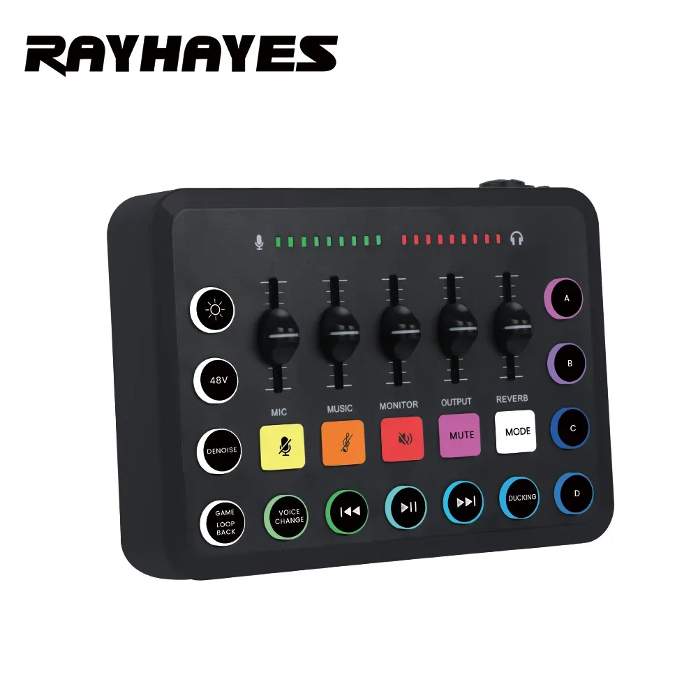 RAYHAYES RJ-F4 Professional Audio Mixer Multi-functional Sound Card with Bluetooth Mute and Earphone Monitoring Functions
