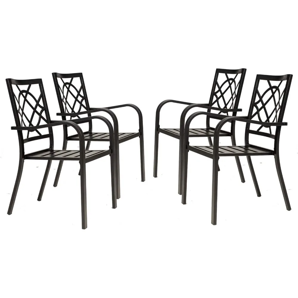 

Patio Chairs Set of 4 Outdoor Dining Chairs, Metal Frame Stackable Patio Dining Chairs, Wrought Iron Black Outdoor Chairs