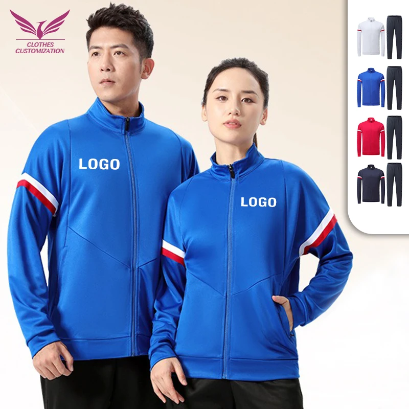 

Custom logo Men sports set suit shirt print name football Long zipper Jacket Training wear kids Sportswear Tops and trouser