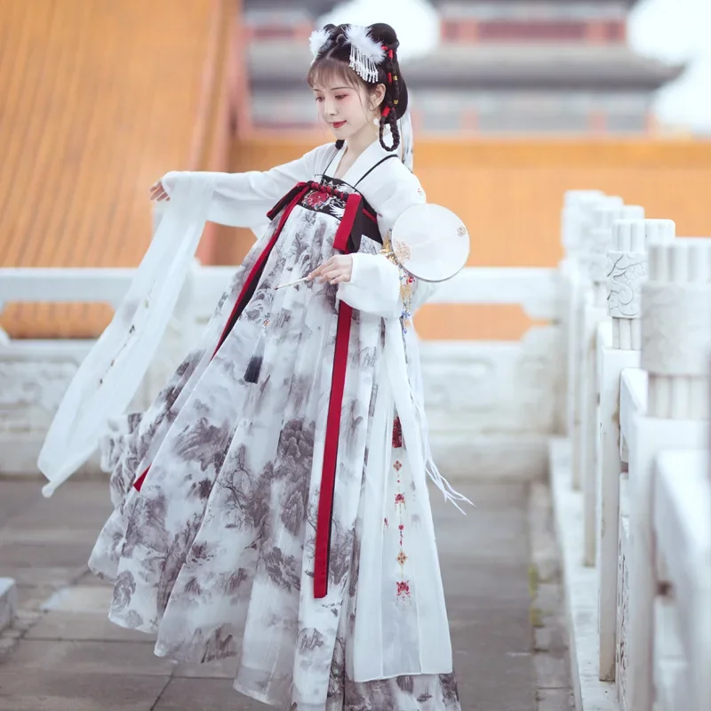 Chińskie tradycyjne sukienka Hanfu kobiety Vintage druk atramentowy sukienka Hanfu Fairy Dance Hanfu sukienka Stage Rave ubiór na przedstawienie