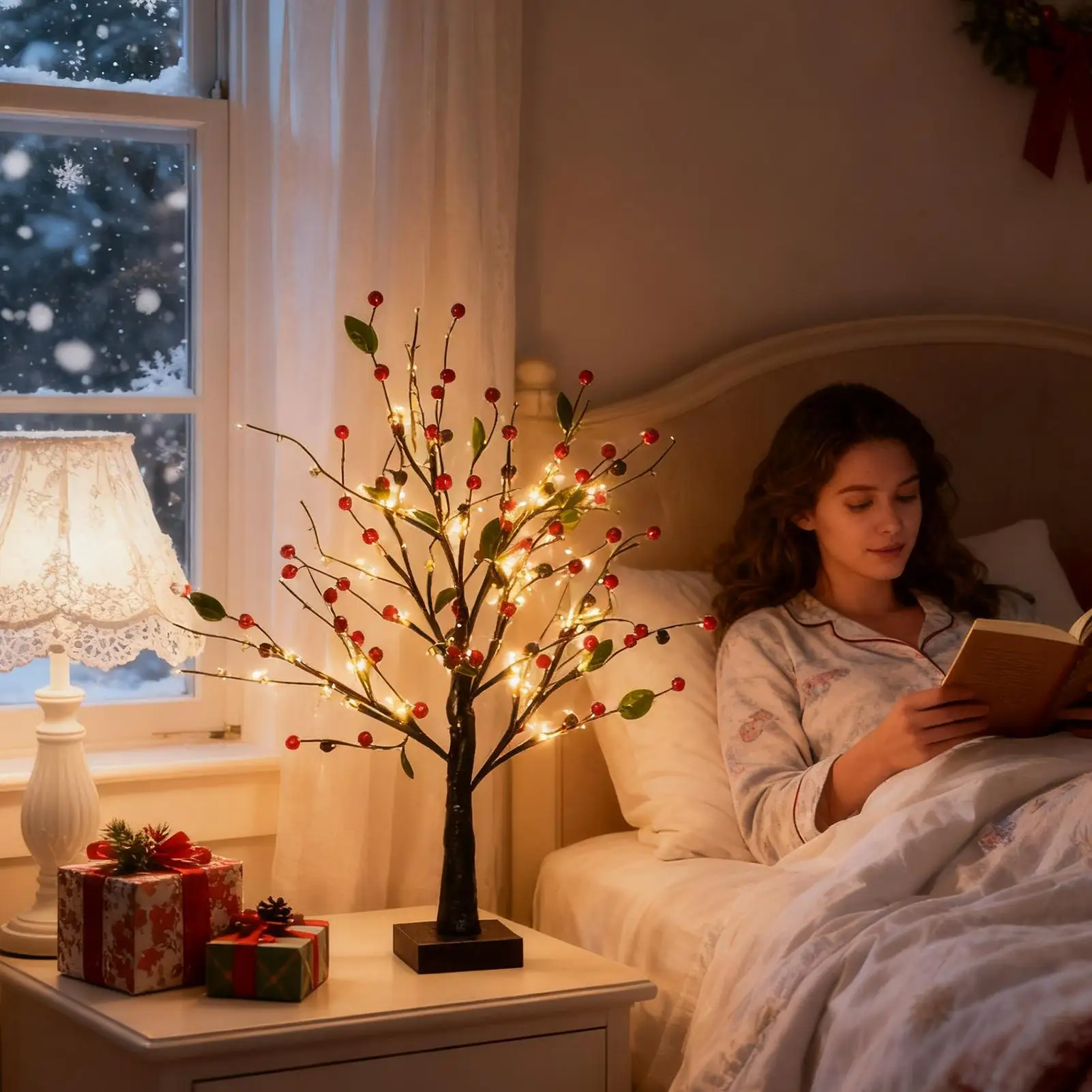 

Рождественский декор из красного ягод со светодиодной подсветкой, праздничная елка, центральная часть стола для квартиры, ресторана, планировщики событий