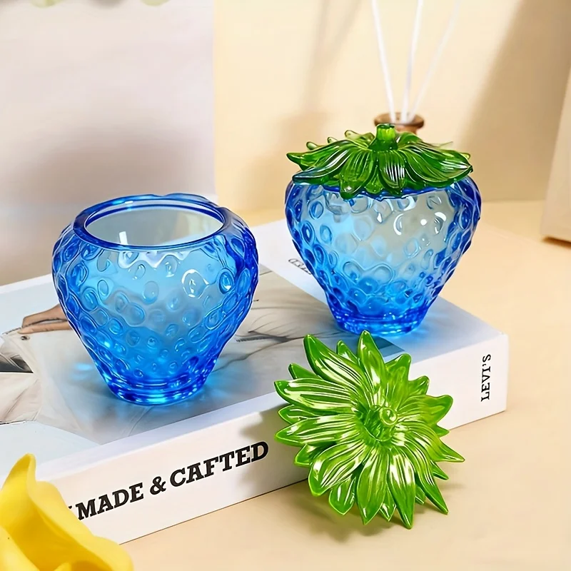 1 Piece of Strawberry Can Resin Mold with Lid, DIY Jewelry Storage Box, Gypsum Storage Jar, Candlestick, Home Decoration Items view 2