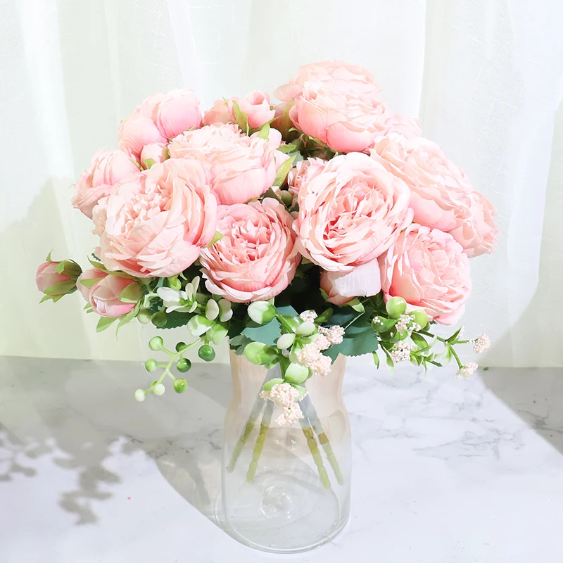 Rose künstliche Blumen zarte Pfingstrose Seide Hochzeit Weihnachts arrangement Braut strauß