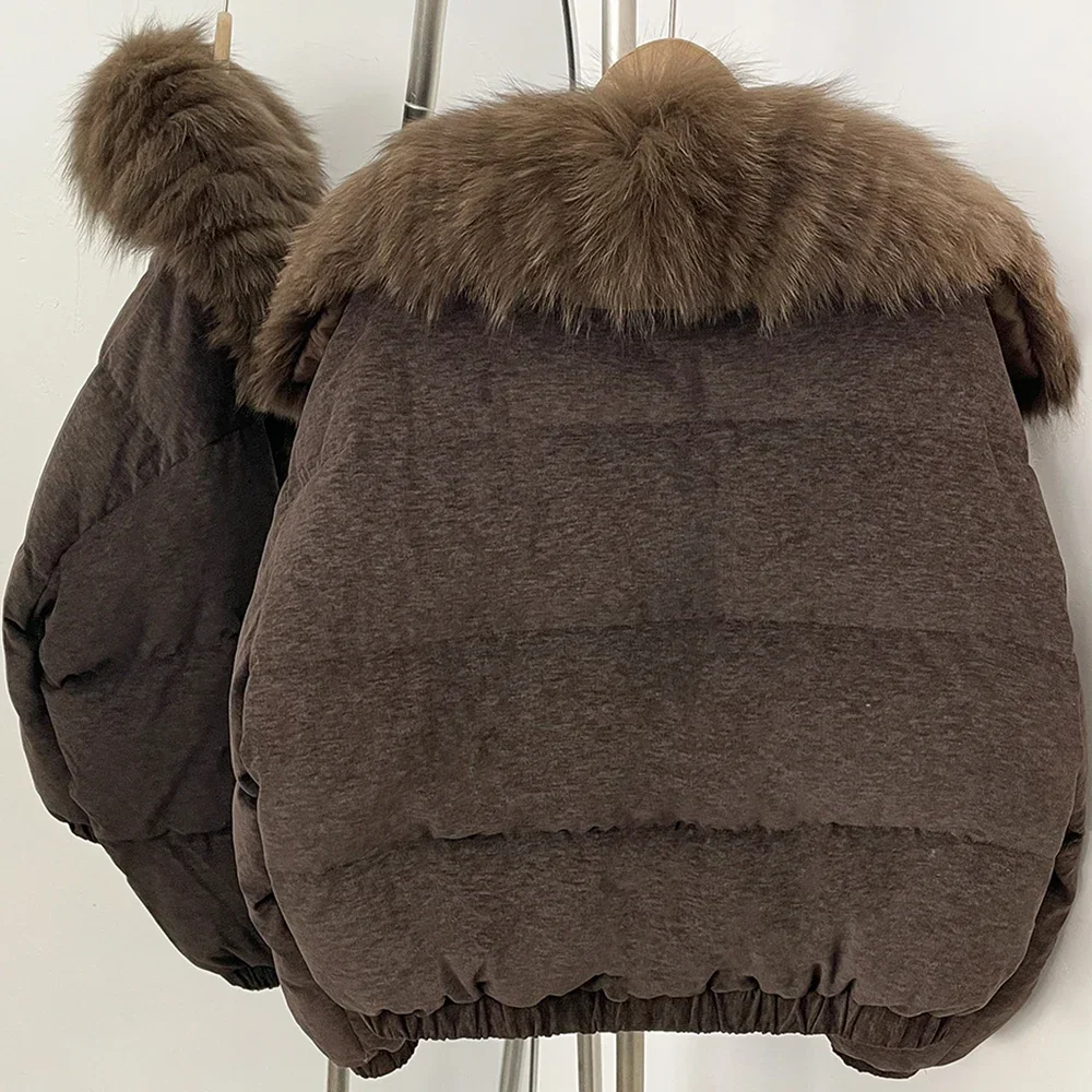 OFTBUY Neue Wintermode Warme Kurze Kleidung Damen Großer Natürlicher Pelz Entendaunenjacke Luxuriöse Echte Fuchspelz Daunenjacke – Detail 9