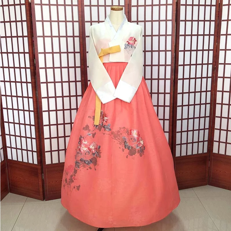 Hanbok Dress Peony Hanbok Hand Embroidered Women National Traditional Formal Banquet Celebration Performance Outfit