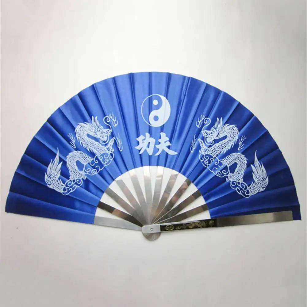 Dragon Print Kung Fu Fan Chinese Folding Fan Anti-rust Stainless Steel Martial Performance Prop Kung Fu Fan Portable Summer Fans