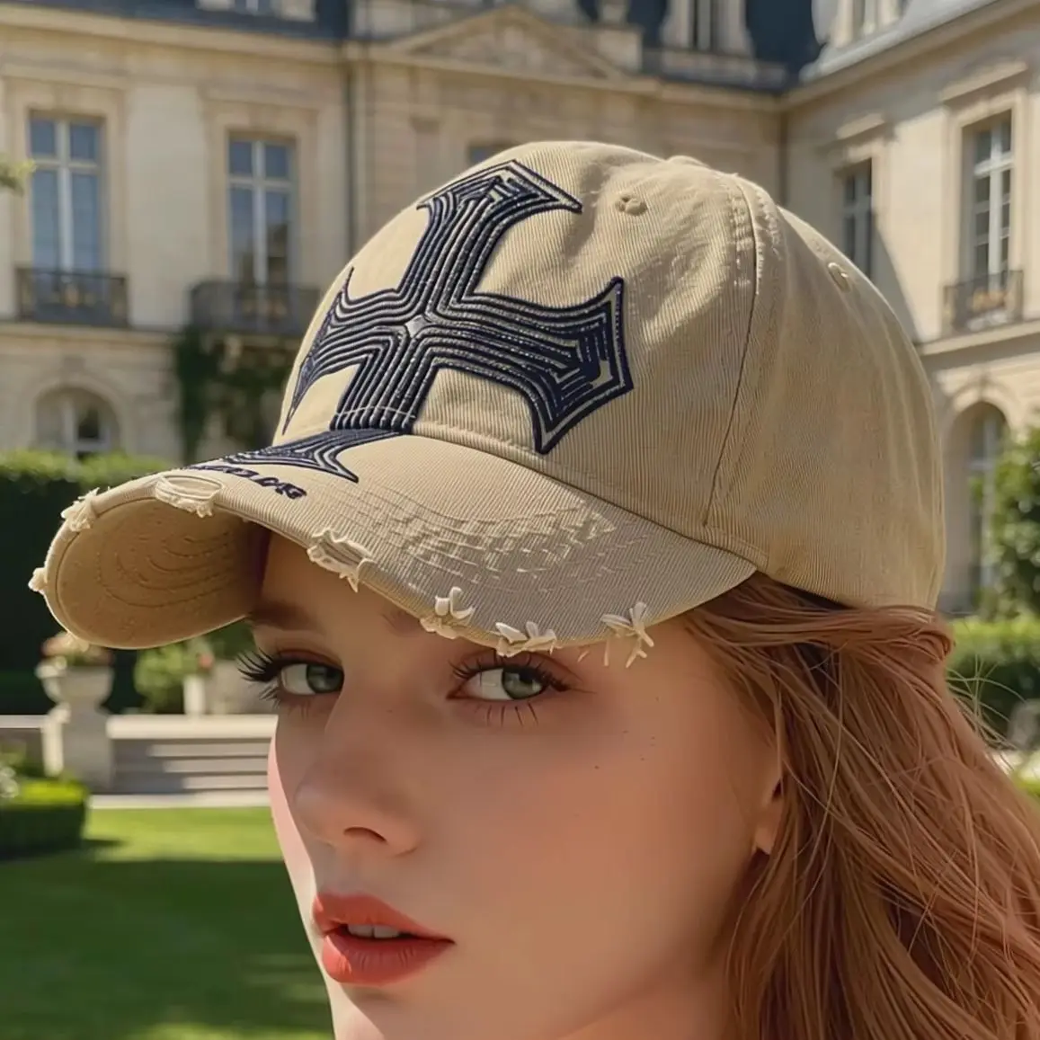 Vintage Sun-Protective Tear-Shaped Cross Hip-Hop Visor Hat, Casual Streetwear Baseball Cap for Teens Outdoor Daily Party Wear