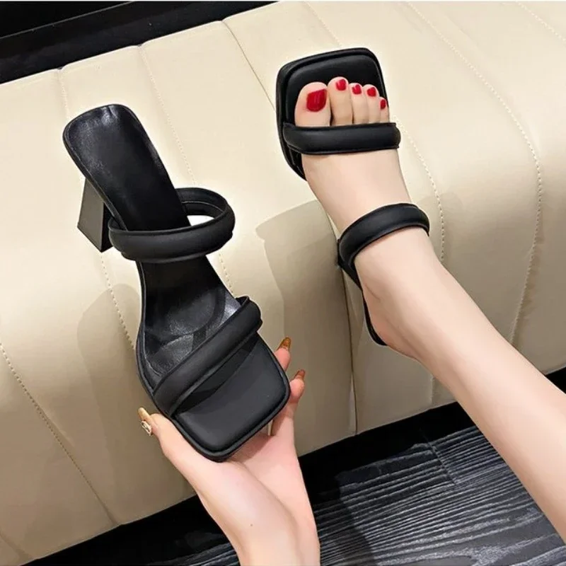 2024 New Designer Summer Pumps Slippers Sandals Shoes Women High Heels Square Toe Sandal Lady Shoes High Heels Women