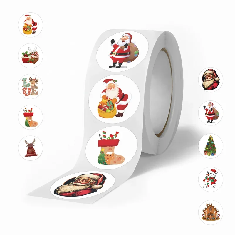 

500PCS Cute Cartoon Christmas Roll Sticker Tape Notebook DIY Decoration Mobile Tablet Skateboard Computer Stickers Student Gifts