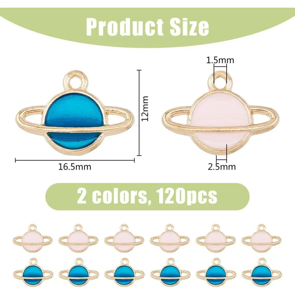 120Pcs Enamel Planet Pendants Blue Neptune Charms Pink Planet Charms Space-Themed Celestial Charms Gold Alloy Pendants