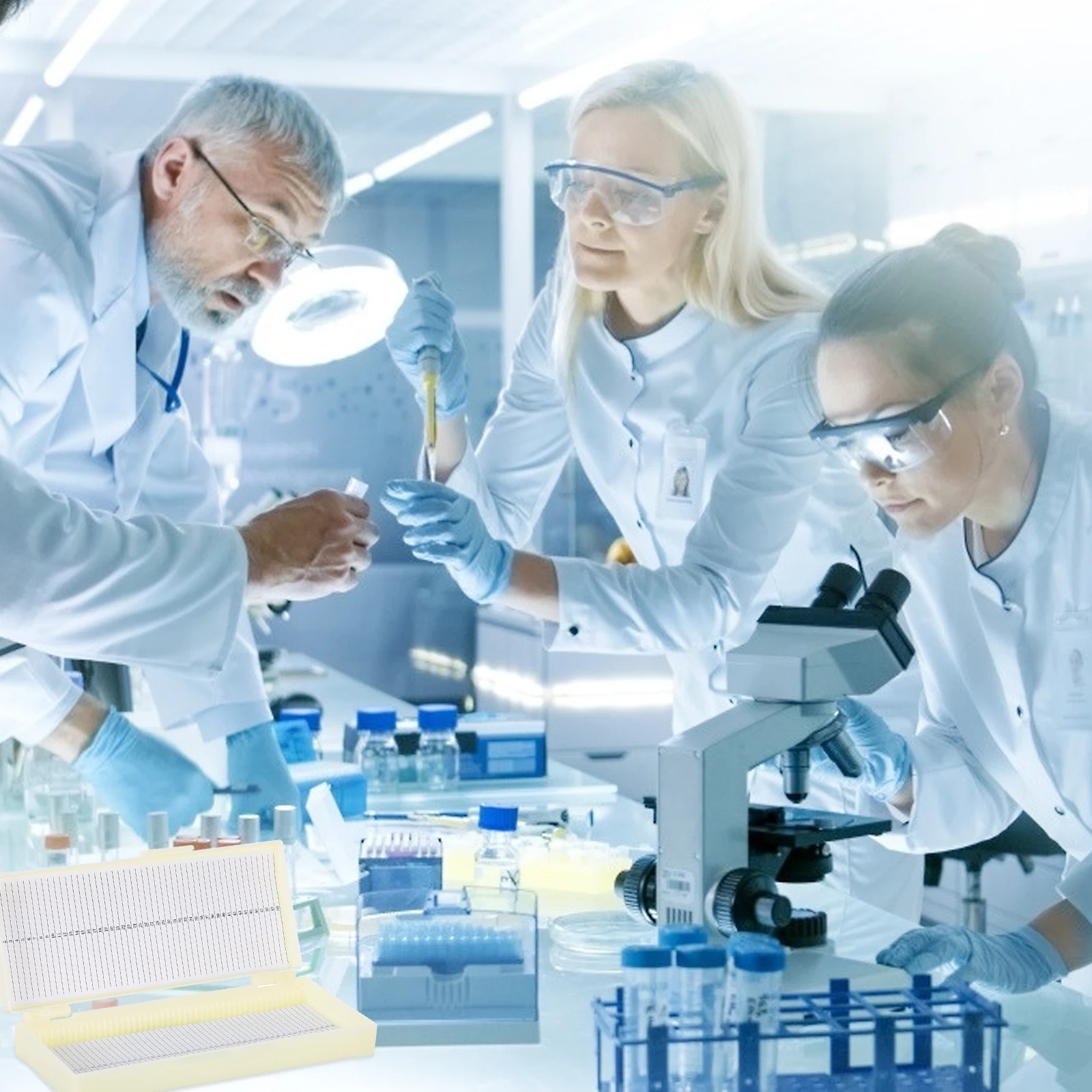 2 pçs caixa de microscópio abs multi slots slide recipiente de armazenamento número de série fivela trava ferramentas de ensino médico laboratório