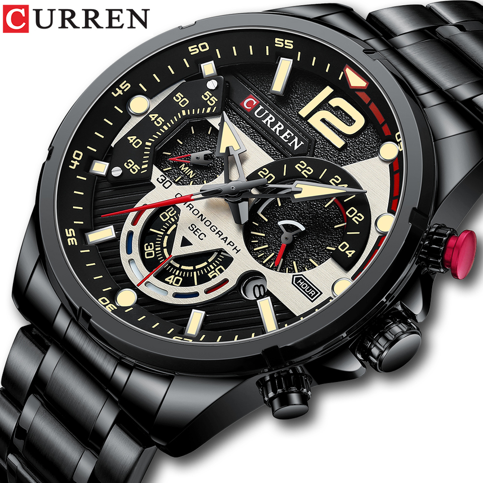  CURREN Fashion Quartz Watches Men Casual Sport Wristwatch with Stainless Steel Chronograph Dial Clock with Luminous 
