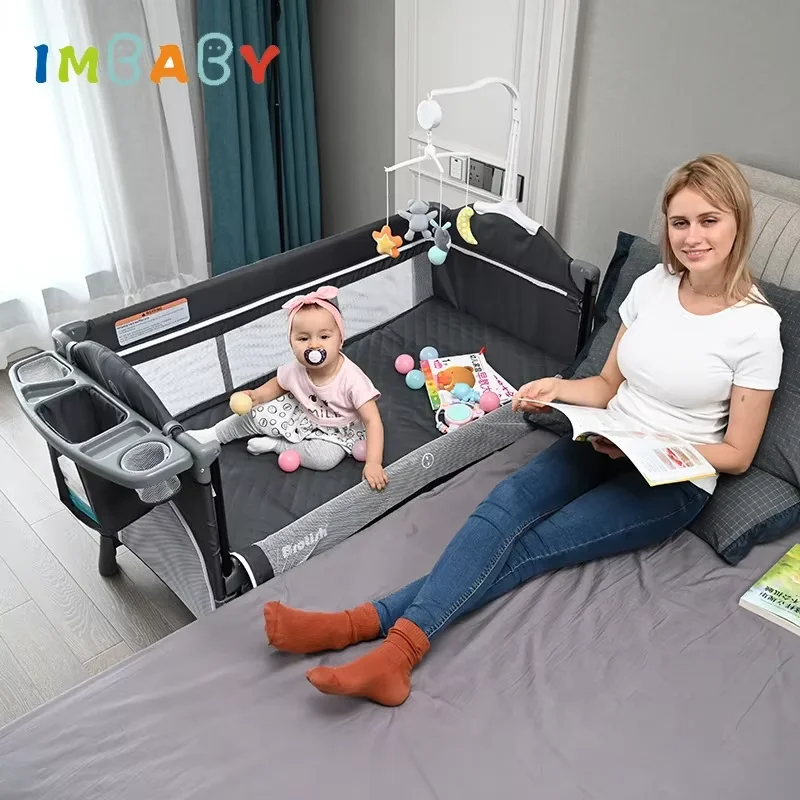 Imbaby cama de bebê portátil, berço com mesa de fraldas, ninho de bebê de dois andares, berço de dormir multifuncional, cercadinho