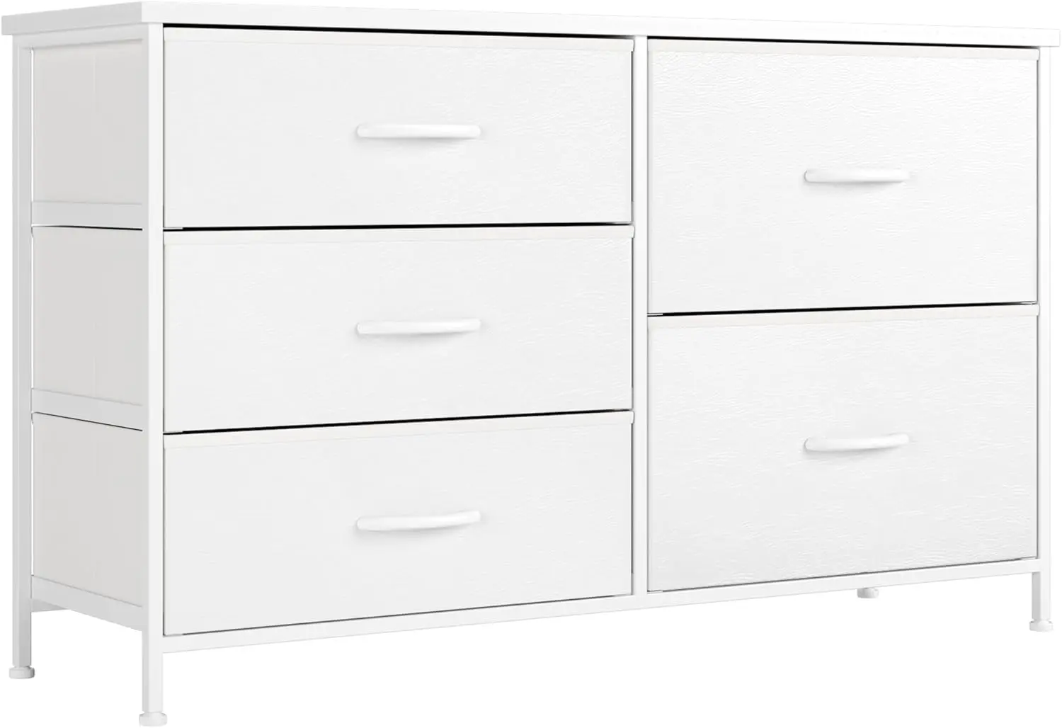 

White Dresser for Bedroom with 5 Drawers Small Dresser for Kids' Bedroom Closet Wide Chest of Drawers with Fabric Storage Drawer