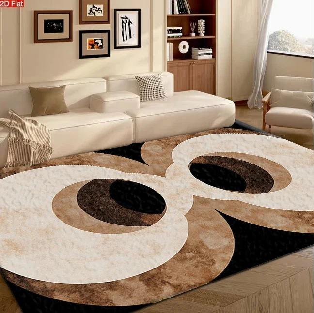 Modern Abstract Double Circle Carpet Flooring Neutral Tones Art Home Decor Area Rug for Indoor Use