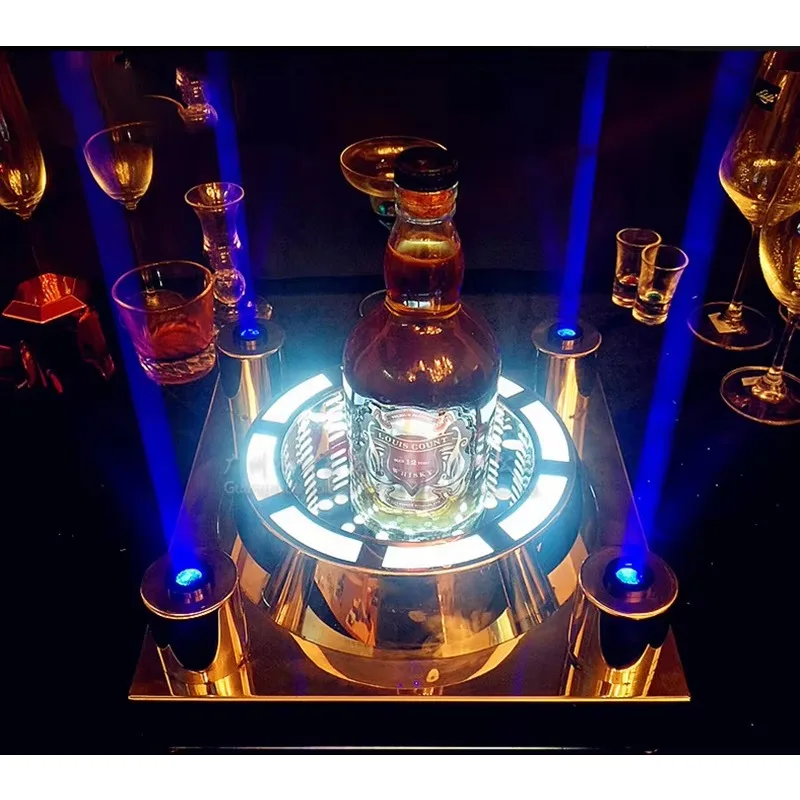 Premium Custom LED Liquor Display StandLiquor Stainless Steel LED Bottle Glorifier Display Stand RGB Light Colors Changed