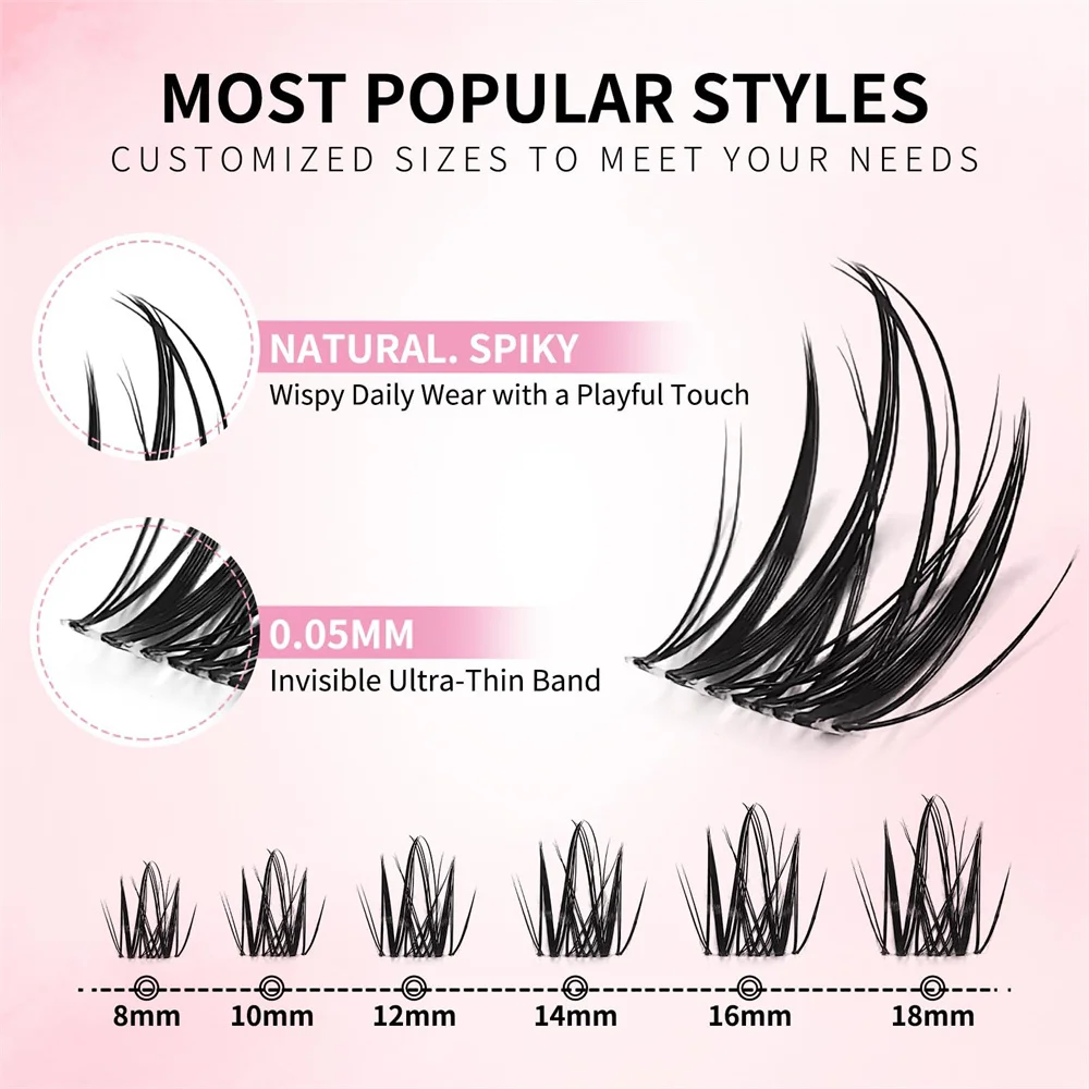 uCoolMe Lashes Cupid 0.05mm 126 Pcs Wider Span Clusters C Curl Wispy Beginner Friendly DIY Grafting False Eyelashes Extension