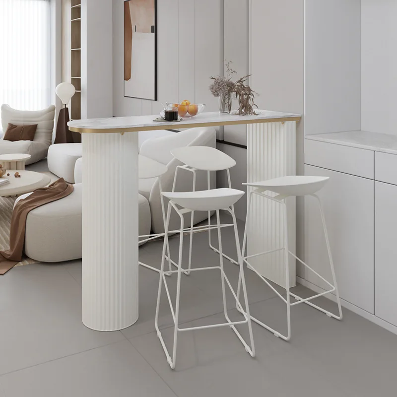 

Modern slate wrought iron round bar table marble home living room kitchen partition against the wall small porch high table and