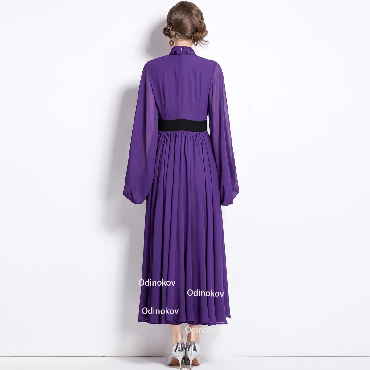 2024 Early Spring Runway New Chiffon Skirt Waist Slimming Purple Swing Long Dresses for Women