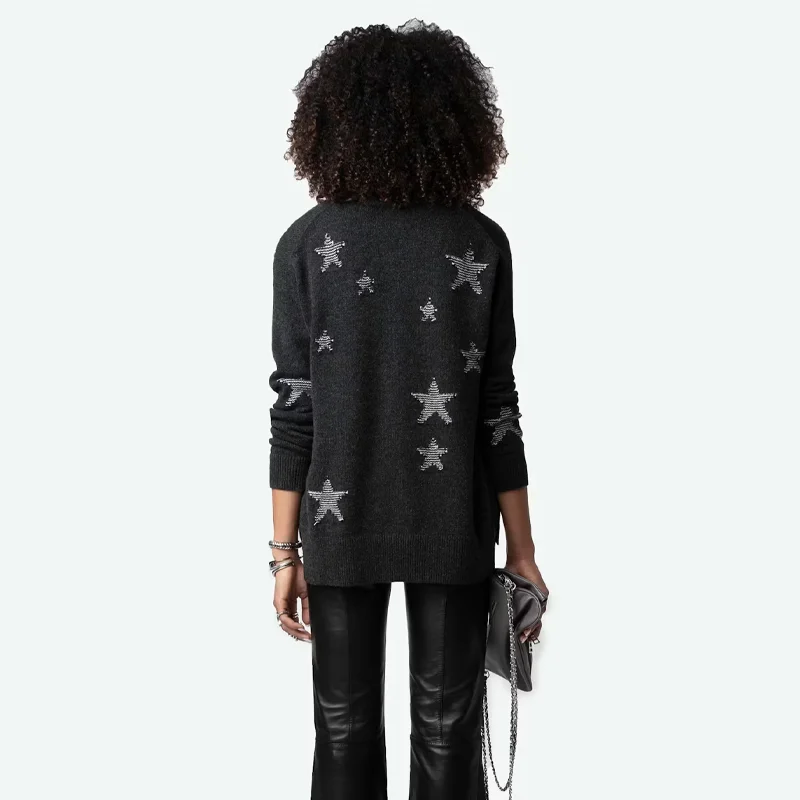 Zadig Star Cardigan Women Black Wool Sweater Female Casual Thin Jumpers Apricot Cardigans Knitwear Fashion Button Sweaters Tops