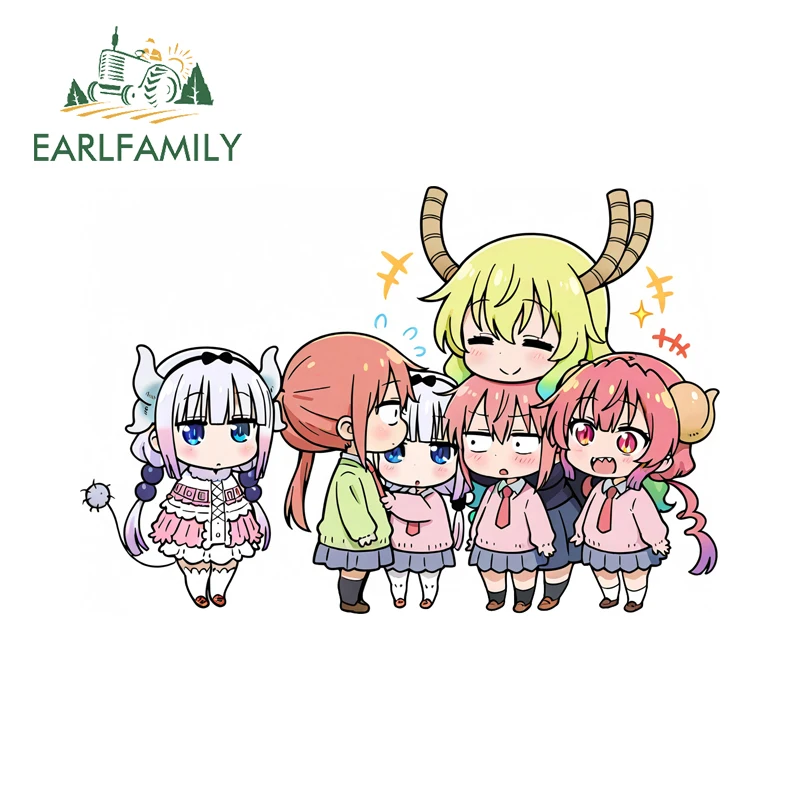 EARLFAMILY Chib Dragon Maid Car Stickers Multiple Anime Girls Skateboard Decals Practical Waterproof Motorcycle Car Window Decor