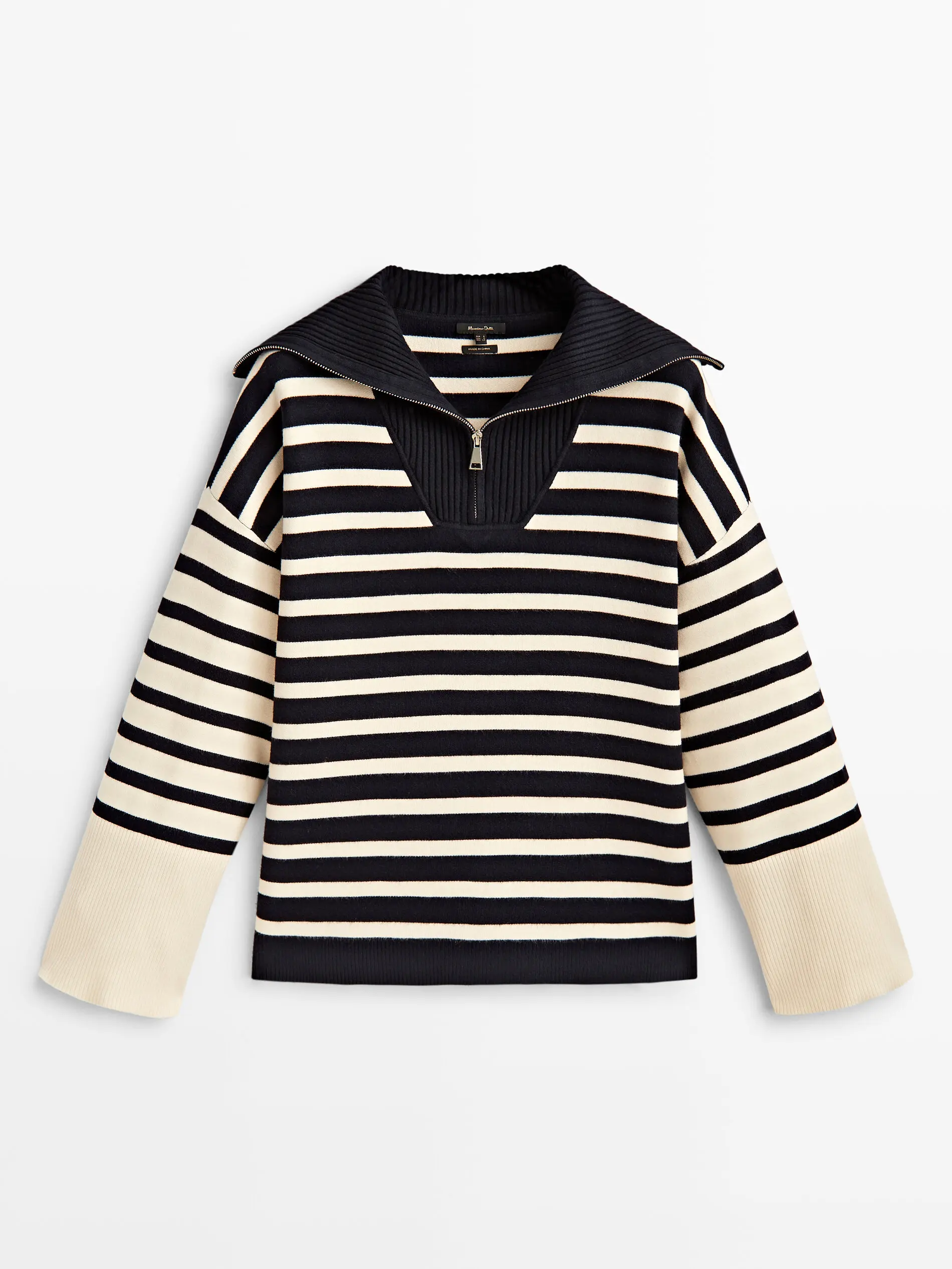 Ethereal MD 2023 autumn new style of Loose inside with patchwork striped zipper turtleneck knitwear