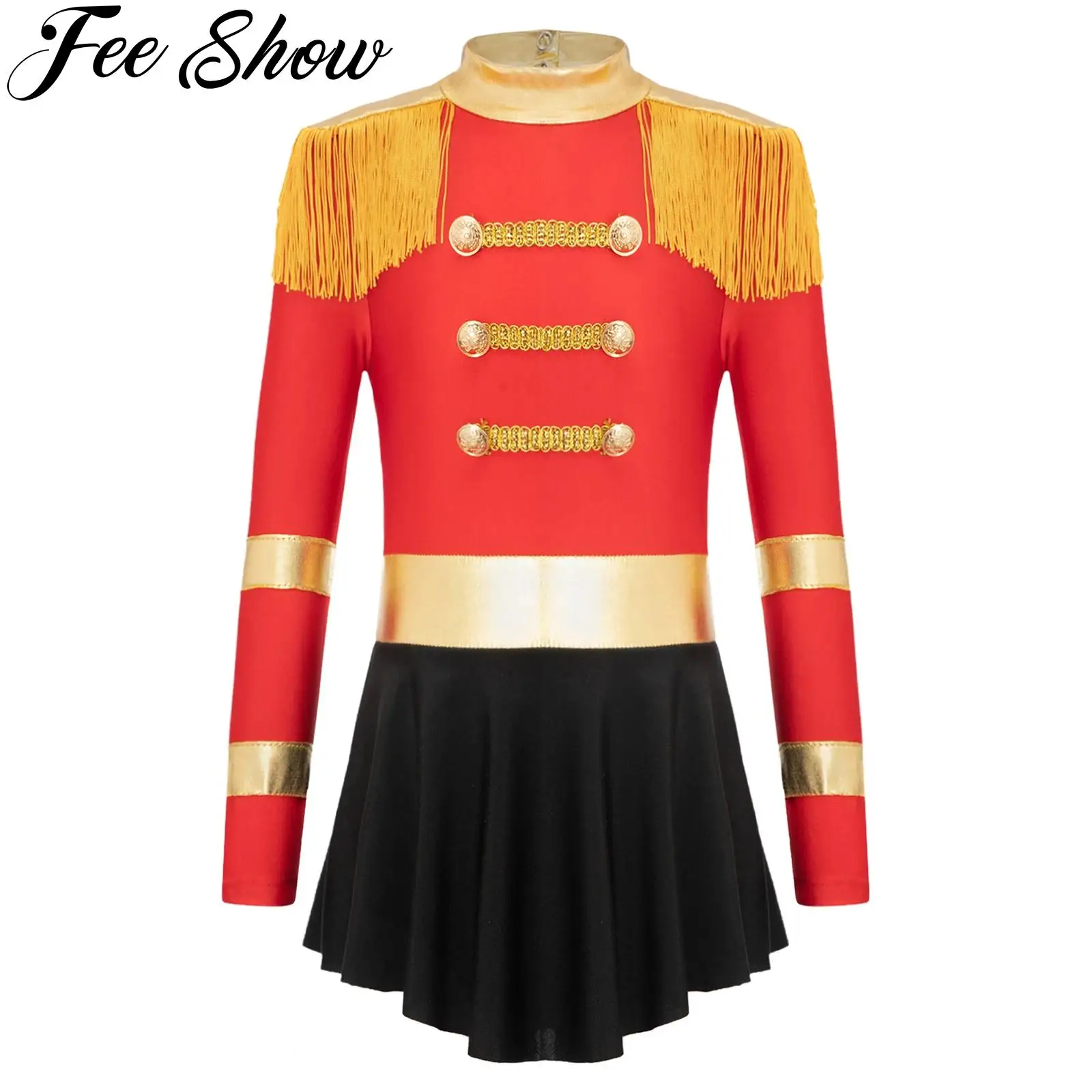 Kids Girls Circus Ringmaster Costume Long Sleeve Fringe Epaulet Leotard Halloween Cosplay Carnival Party Band Drummer Dress Up