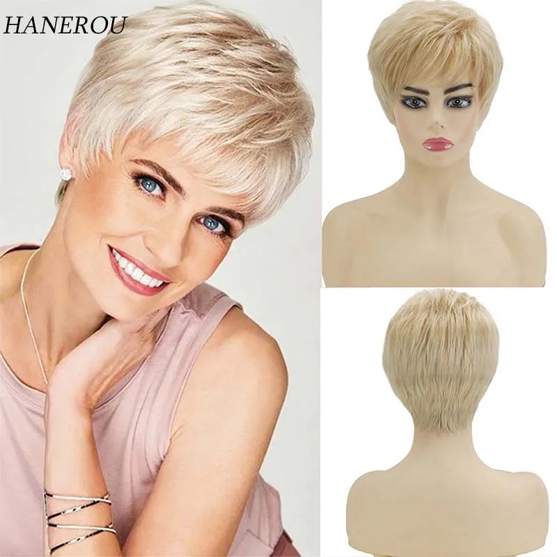 

Synthetic Short Pixie Cut Wig Blonde Wigs with Bangs for Women Daily Wear Party Heat Resistant Hair