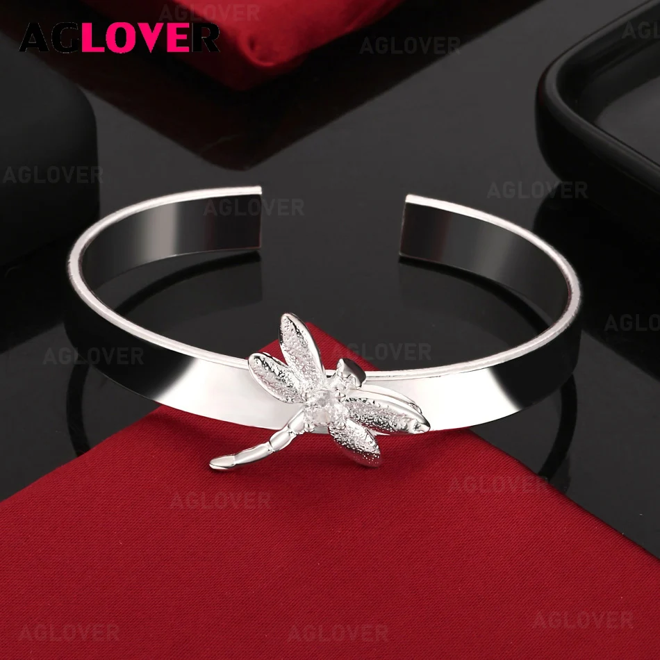 

AGLOVER 925 Sterling Silver Dragonfly Three-Dimensional Decorative Open Bracelet Woman Charm Fashion Engagement Jewelry