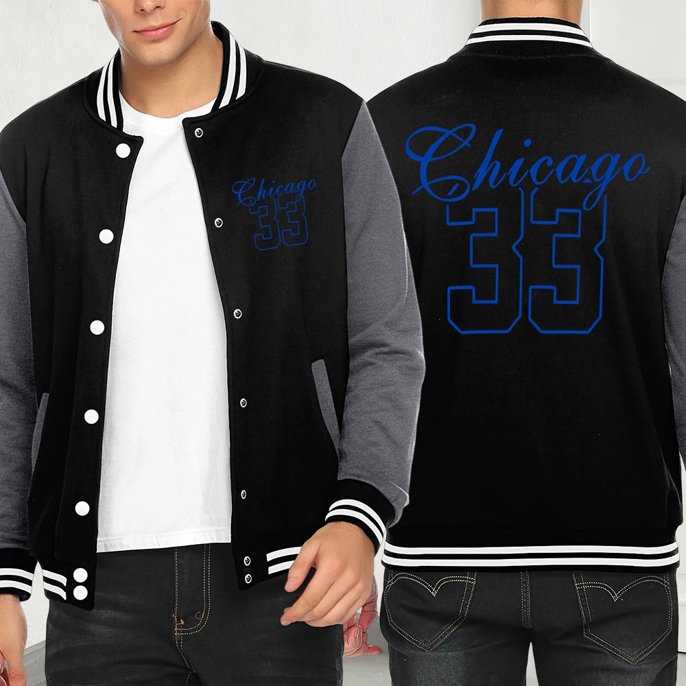 

Chicago Letter Number 33 Print Clothing Men Autumn Streetwear American Top Fashion Loose Jackets Casual Street Baseball Jersey