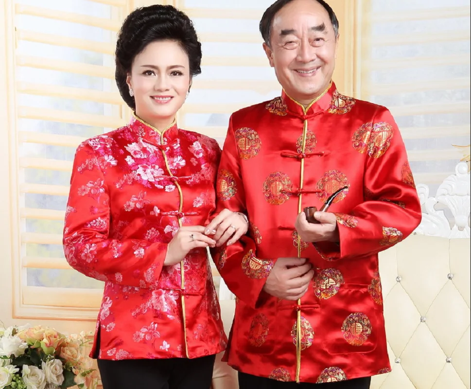 Chinesisches traditionelles Kostüm, Geburtstag, Neujahr, Party, Hochzeit, Männer und Frauen, Tang-Anzug, Satin, bestickte Blumen, Jacke, lässiger Mantel