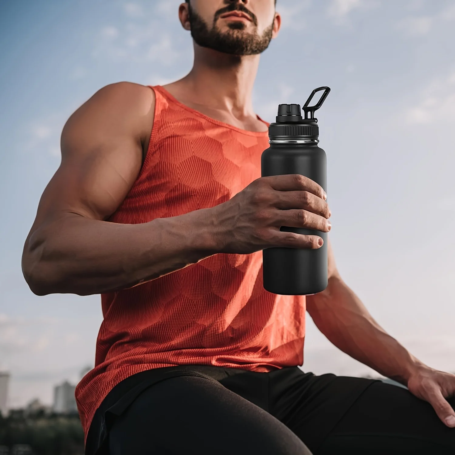 Botella de agua aislada de 950ml/32oz, taza de agua al vacío de acero inoxidable, matraz a prueba de fugas de doble pared para deportes y actividades al aire libre