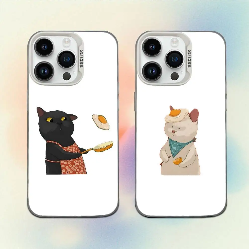 

Funny Cute Cat Couple Phone Case For iPhone 16,15,14,13,12,11,Mini,Pro,E,MAX White Candy Matte Shockproof Cover