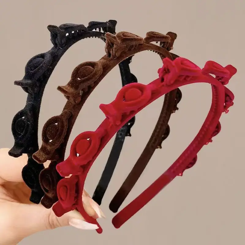 

Cute Flocking Headband Hair Styling Accessories Anti Slip Teeth Hair Clip Simple Sweet Hair Band，Bangs hairpin