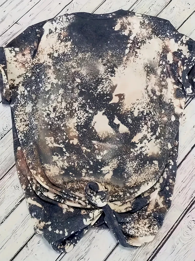 تي شيرت نسائي PLUS Retro 3D مطبوع بالكامل بأكمام قصيرة مع أنماط طباعة الجمجمة والأزهار، مريح ومسامي #5