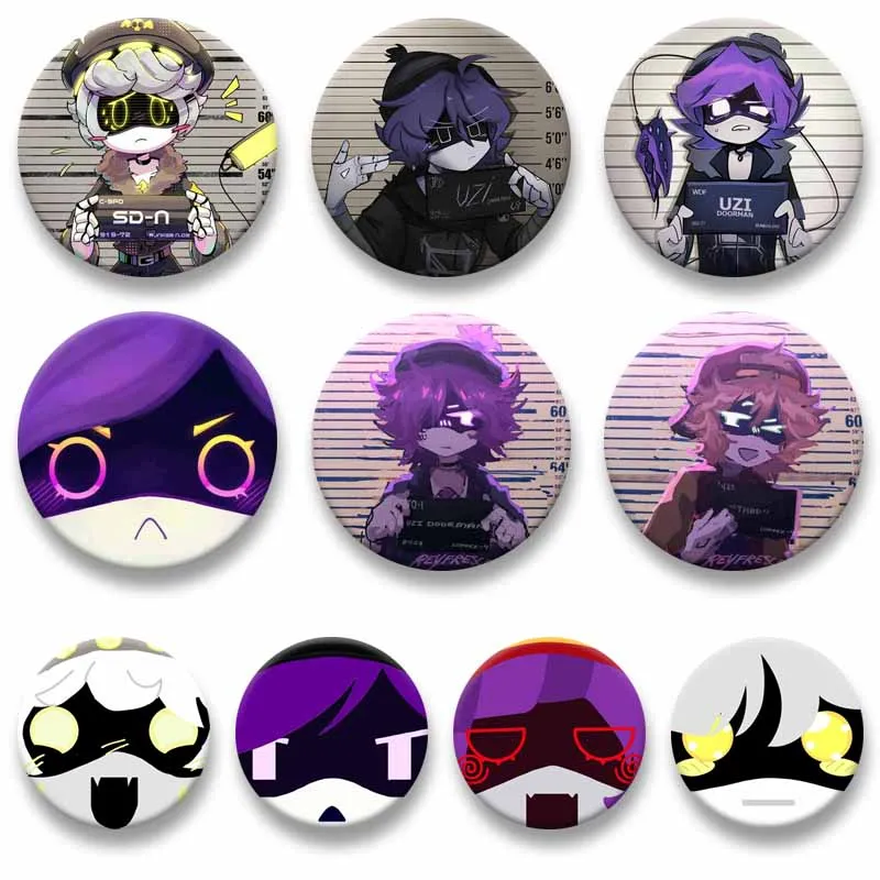 Anime M-Murder D-Drones N Lizzy Uzi Enamel Badges Cartoon Figure Snap-in Brooch Lapel Pins Backpack Hat Accessories Friend Gifts