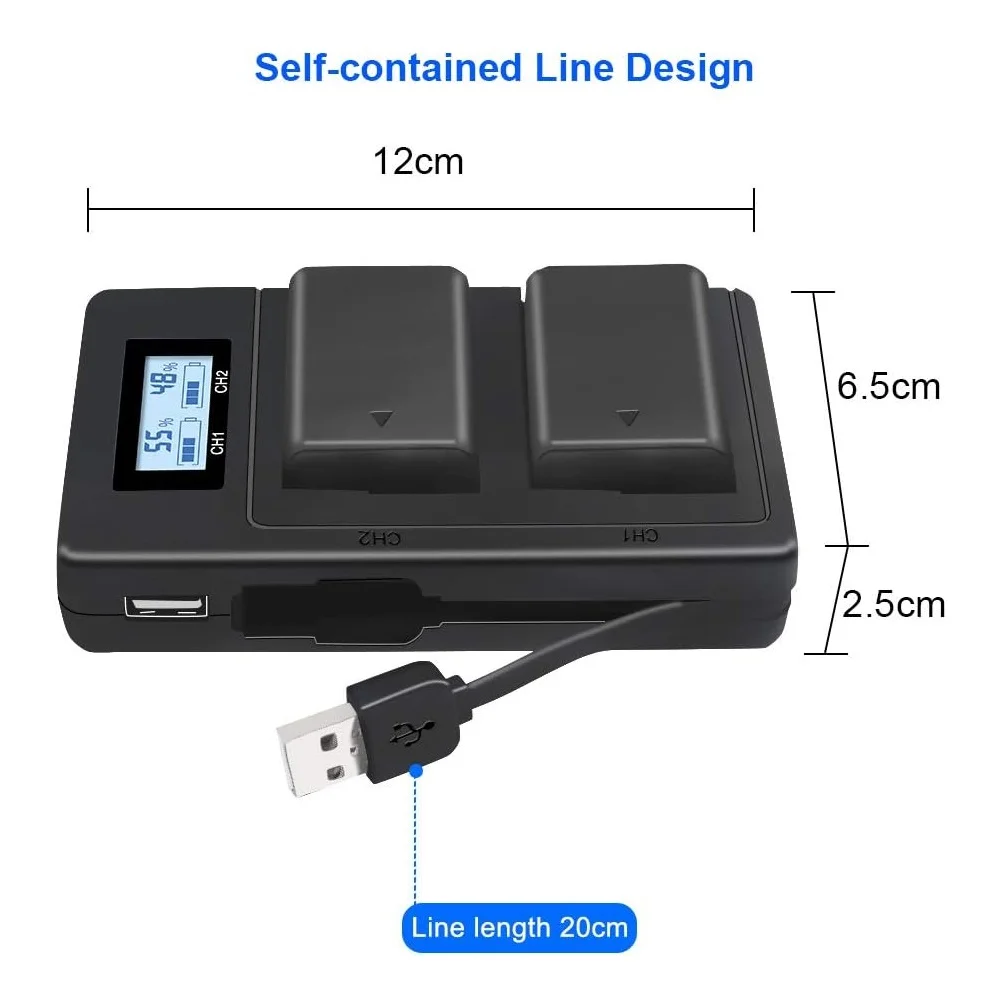 맥코플러스 NP-FZ100 LCD 디스플레이 USB 듀얼 배터리 충전기, 소니 ZV-E1 FX3 FX30 A1 A9 A9II A7III A7R III A7R V A7S III A7 IV A6600